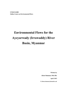 Environmental Flows for the Ayeyarwady (Irrawaddy) River Basin, Myanmar