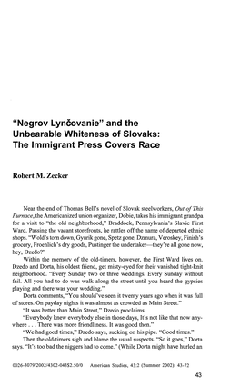 "Negrov Lyncovanie" and the Unbearable Whiteness of Slovaks: the Immigrant Press Covers Race