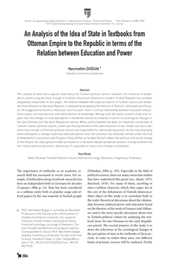 An Analysis of the Idea of State in Textbooks from Ottoman Empire to the Republic in Terms of the Relation Between Education and Power