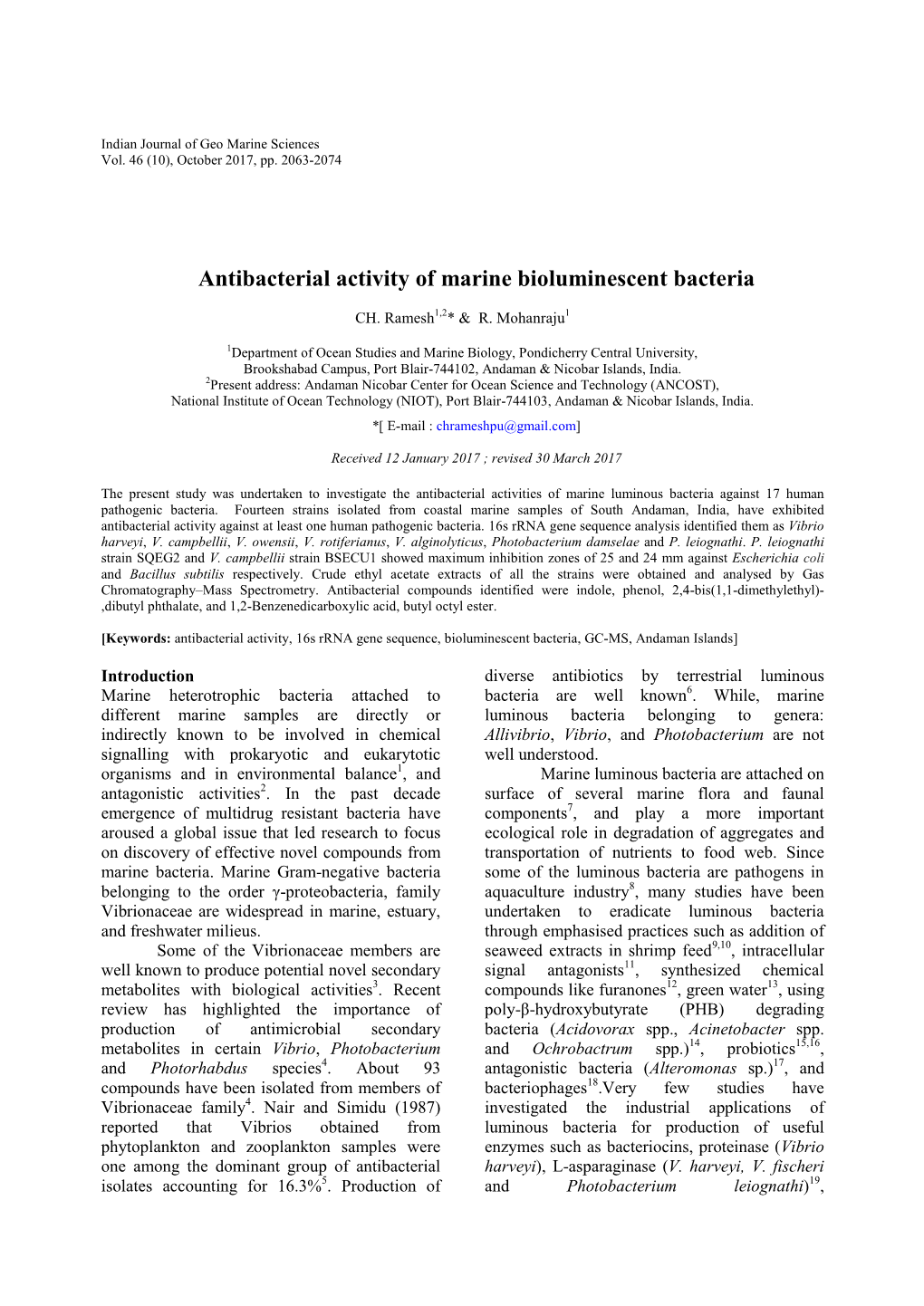 Antibacterial Activity of Marine Bioluminescent Bacteria