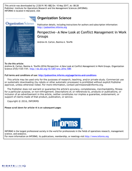Perspective—A New Look at Conflict Management in Work Groups