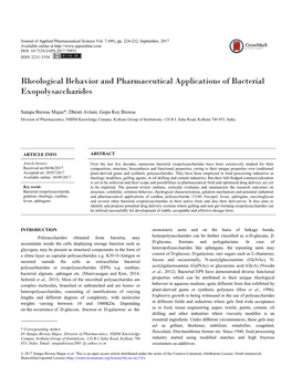 Rheological Behavior and Pharmaceutical Applications of Bacterial Exopolysaccharides