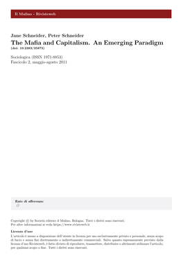 The Mafia and Capitalism an Emerging Paradigm by Jane Schneider and Peter Schneider Doi: 10.2383/35873