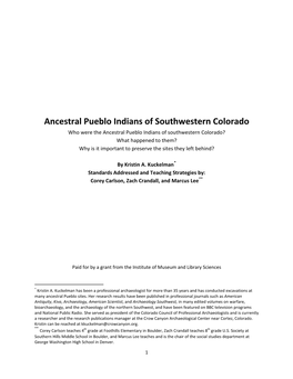 Ancestral Pueblo Indians of Southwestern Colorado