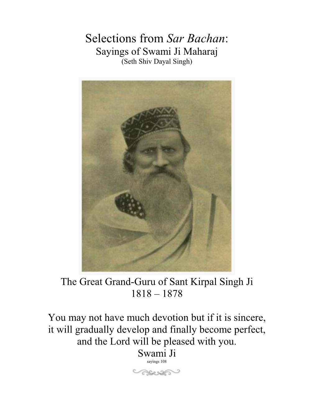 Selections from Sar Bachan: Sayings of Swami Ji Maharaj (Seth Shiv Dayal Singh)