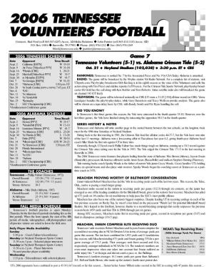 2006 TENNESSEE VOLUNTEERS FOOTBALL Contacts: Bud Ford (Cell 865-567-6287) Assoc