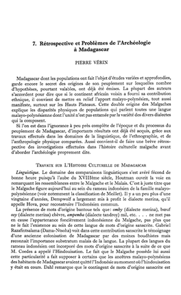 7. Retrospective Et Problemes De L'archeologie Amadagascar