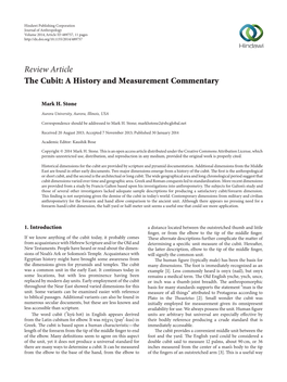 Review Article the Cubit: a History and Measurement Commentary