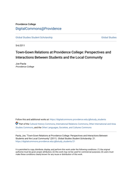 Town-Gown Relations at Providence College: Perspectives and Interactions Between Students and the Local Community