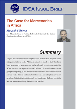 The Case for Mercenaries in Africa Mayank S Bubna Mr