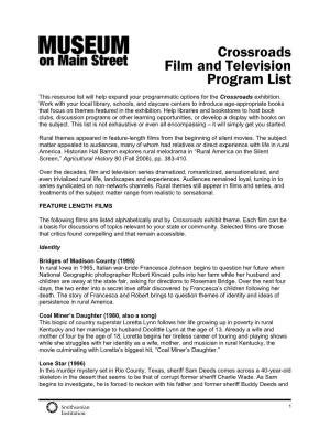 Crossroads Film and Television Program List