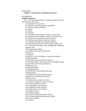 IC 35-47.5-3 Chapter 3. Classification of Regulated Explosives IC 35-47.5