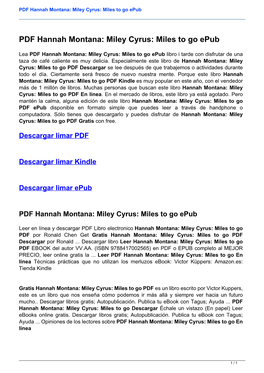 PDF Hannah Montana: Miley Cyrus: Miles to Go Epub