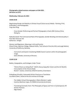 Photography Related Sessions and Papers at CAA 2021 (All Times Are EST)