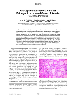 Rhinosporidium Seeberi: a Human Pathogen from a Novel Group of Aquatic Protistan Parasites