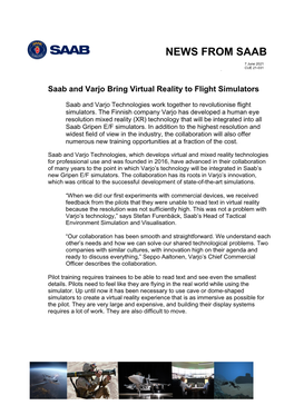 CUE 21-031 Saab and Varjo Bring Virtual Reality to Flight Simulators