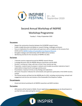 Second Annual Workshop of INSPIRE Workshop Programme Tuesday 1 - Friday 4 September 2020