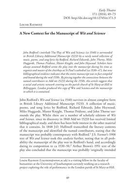 A New Context for the Manuscript of Wit and Science