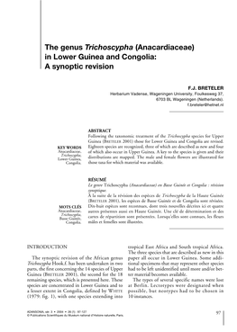 (Anacardiaceae) in Lower Guinea and Congolia: a Synoptic Revision