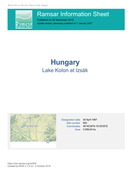 Hungary Ramsar Information Sheet Published on 25 November 2015 Update Version, Previously Published on 1 January 2007