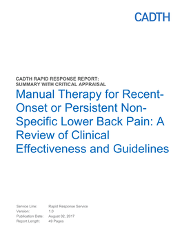 Manual Therapy for Recent- Onset Or Persistent Non- Specific Lower Back Pain: a Review of Clinical Effectiveness and Guidelines