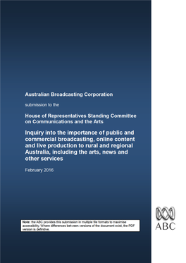 Inquiry Into Broadcasting, Online Content and Live Production to Rural