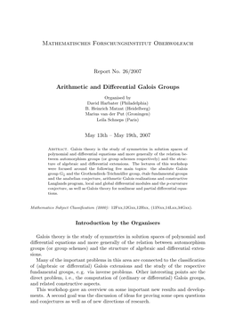 Mathematisches Forschungsinstitut Oberwolfach Arithmetic and Differential Galois Groups
