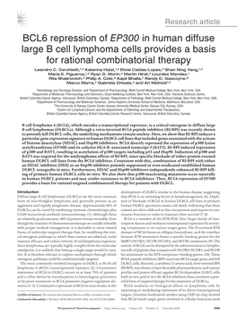 BCL6 Repression of EP300 in Human Diffuse Large B Cell Lymphoma Cells Provides a Basis for Rational Combinatorial Therapy Leandro C