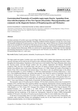 Gastrointestinal Nematodes of Laudakia Nupta