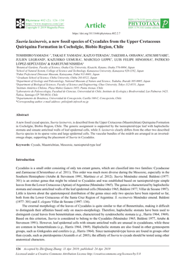 Sueria Laxinervis, a New Fossil Species of Cycadales from the Upper Cretaceous Quiriquina Formation in Cocholgüe, Bíobío Region, Chile