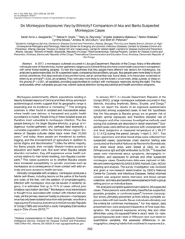 Do Monkeypox Exposures Vary by Ethnicity? Comparison of Aka and Bantu Suspected Monkeypox Cases