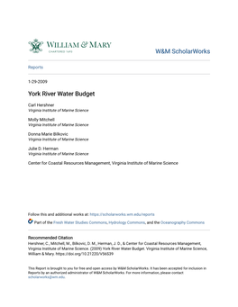 York River Water Budget