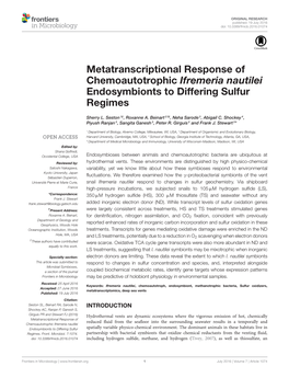 Metatranscriptional Response of Chemoautotrophic Ifremeria Nautilei Endosymbionts to Differing Sulfur Regimes