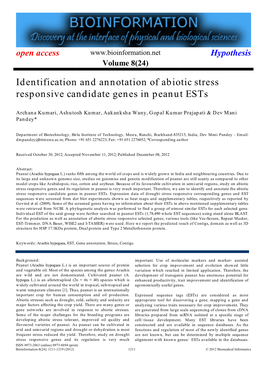 Identification and Annotation of Abiotic Stress Responsive Candidate Genes in Peanut Ests