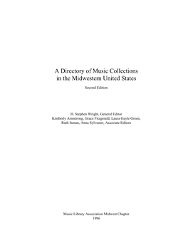 A Directory of Music Collections in the Midwestern United States