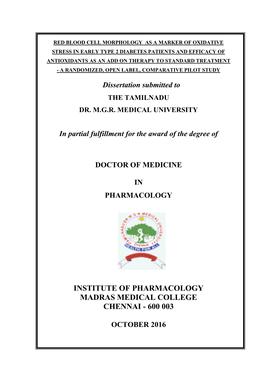 Institute of Pharmacology Madras Medical College Chennai - 600 003