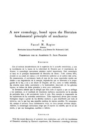 A New Cosmology, Based Upon the Hertzian Fundamental Principle of Mechanics by Pascal M