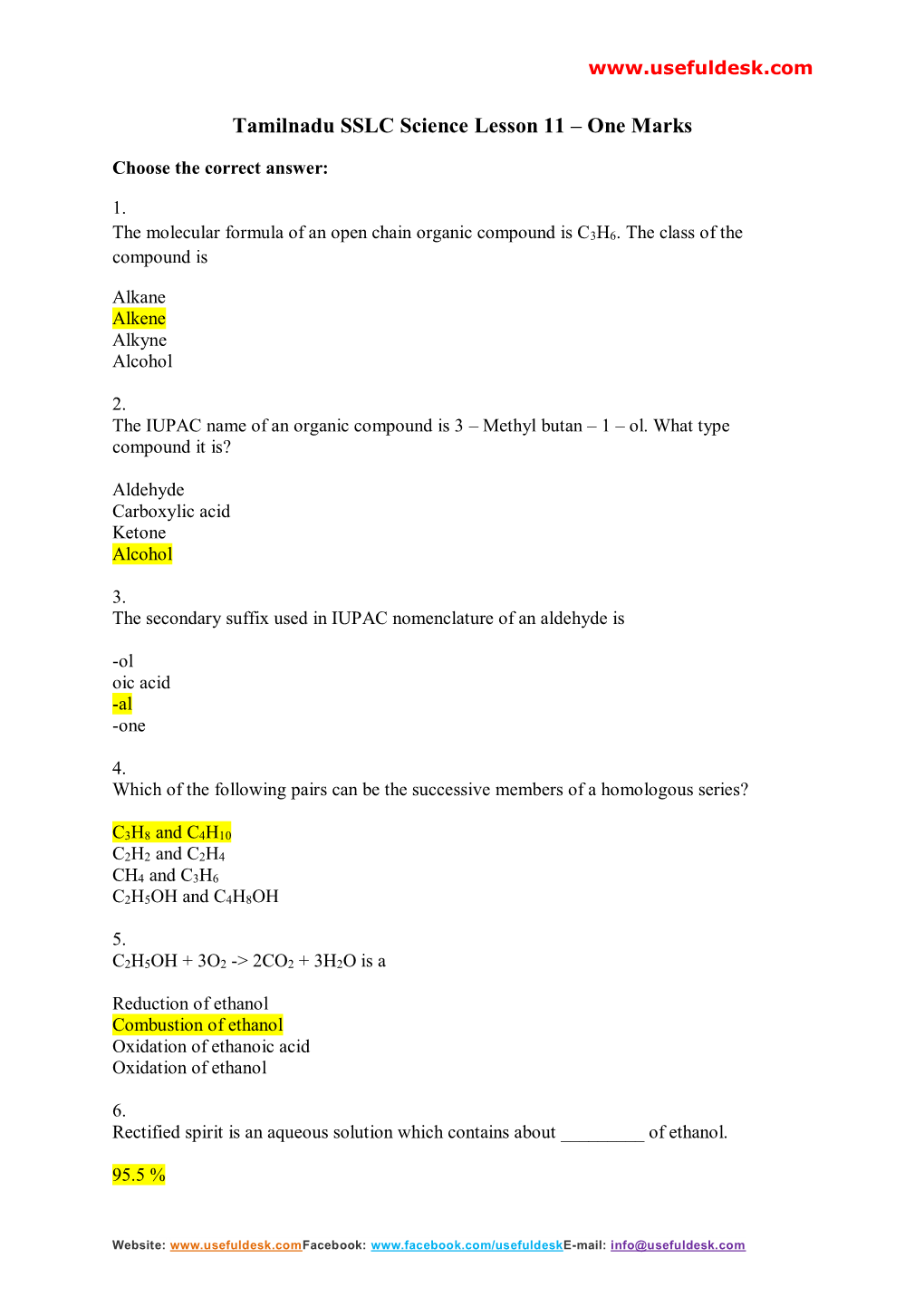 Tamilnadu SSLC Science Lesson 11 – One Marks