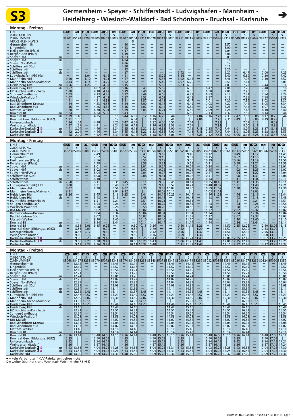 Fahrplan Stadtbahnlinie S3