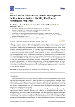 Rutin-Loaded Poloxamer 407-Based Hydrogels for in Situ Administration: Stability Proﬁles and Rheological Properties