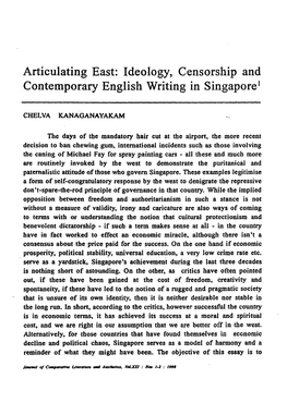 Articulating East: Ideology, Censorship and Contemporary English Writing in Singaporel