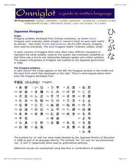 Writing Systems: Japanese Hiragana