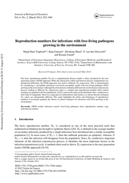 Reproduction Numbers for Infections with Free-Living Pathogens Growing in the Environment