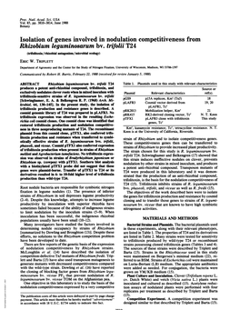 Isolation of Genes Involved in Nodulation Competitiveness from Rhizobium Leguminosarum Bv