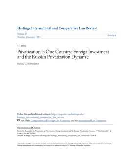 Foreign Investment and the Russian Privatization Dynamic Richard C