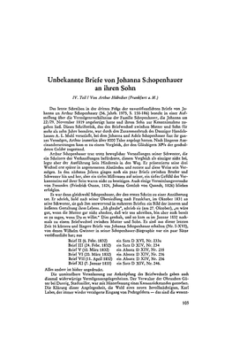 Unbekannte Briefe Von Johanna Schopenhauer an Ihren Sohn IV.Teilivon Arthur Hübscher (Frankfurt A.M.)