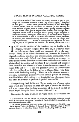 Negro Slaves in Early Colonial Mexico