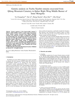 Genetic Analysis on Tuoba Xianbei Remains Excavated from Qilang Mountain Cemetery in Qahar Right Wing Middle Banner of Inner Mongolia