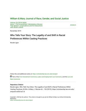 The Legality of and Shift in Racial Preferences Within Casting Practices