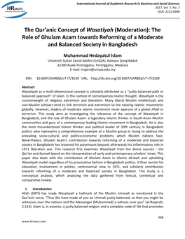 The Role of Ghulam Azam Towards Reforming of a Moderate and Balanced Society in Bangladesh